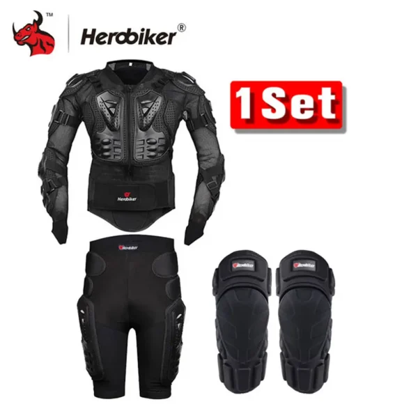 HEROBIKER Motorcycle Body Armor Protective Jacket+Gears Shorts Pants+Protection Motorcycle Knee Pad Black Motorcycle Jacket
