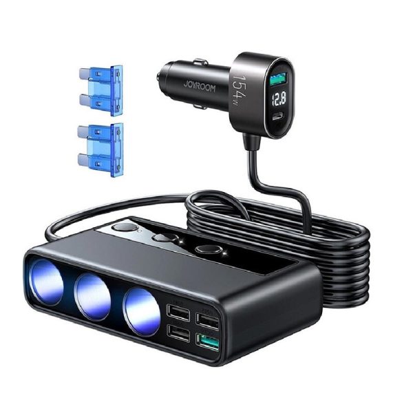Joyroom 154W 3 in 1 Car Charger With 5 USB Ports 1 Type-C Cigarette Lighter-