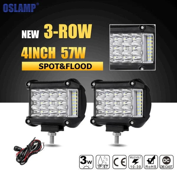 Oslamp 2pcs 4" LED Work Lights Offroad Led Bar Light Spot Flood Led Driving Lamp Headlight Truck SUV ATV 4x4 4WD Boat DC12v 24v
