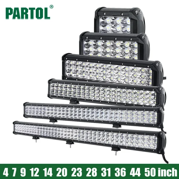Partol 4" 7" 12" 20" 23" 28" 31" 36" 50" 3-Row LED Light Bar Offroad Led Bar Combo Beam Work Light Truck SUV ATV 4x4 4WD 12V 24V