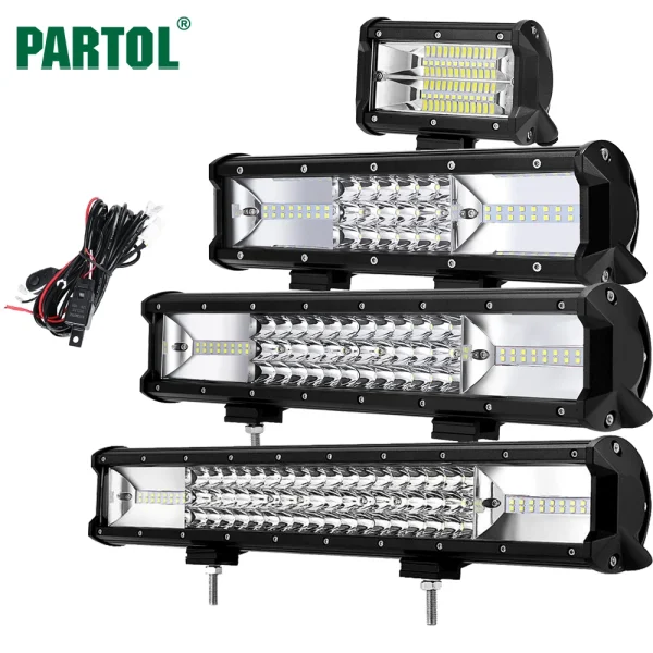 Partol 5" 12" 16" 20" 22" 34" 42" Tri-Row LED Light Bar Combo Beam 6000K LED Bar 4X4 4WD Offroad Driving Work Light Truck Camper