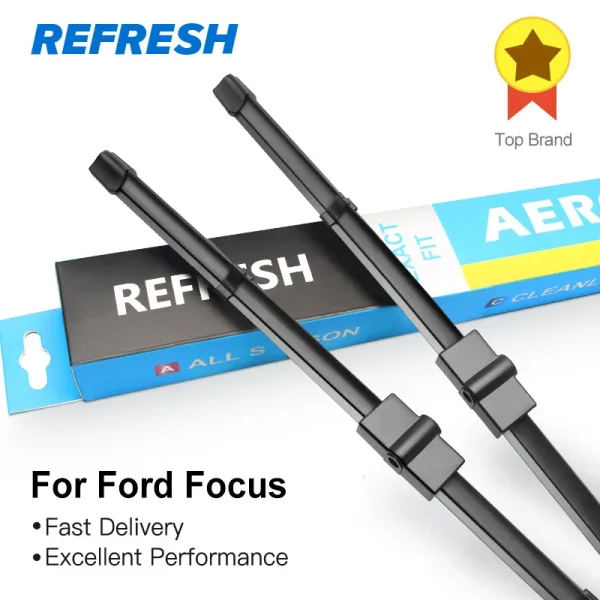 REFRESH Wiper Blades for Ford Focus Mk2 / Mk3 Fit Side Pin / Push Button Arms Model Year from 2004 to 2017 (International Model)